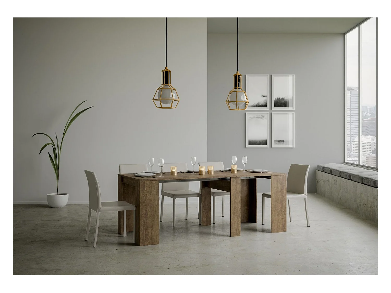 Consola extensible de madera Bina 90x48/204 o 90x48/308 cm-Color Marrón-Alargaderas 5 extensiones