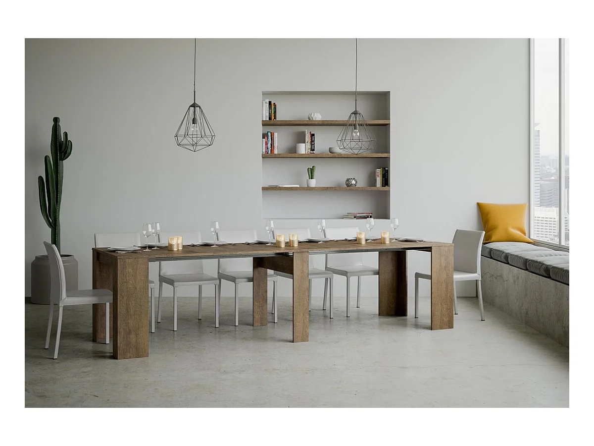 Consola extensible de madera Bina 90x48/204 o 90x48/308 cm-Color Marrón-Alargaderas 5 extensiones