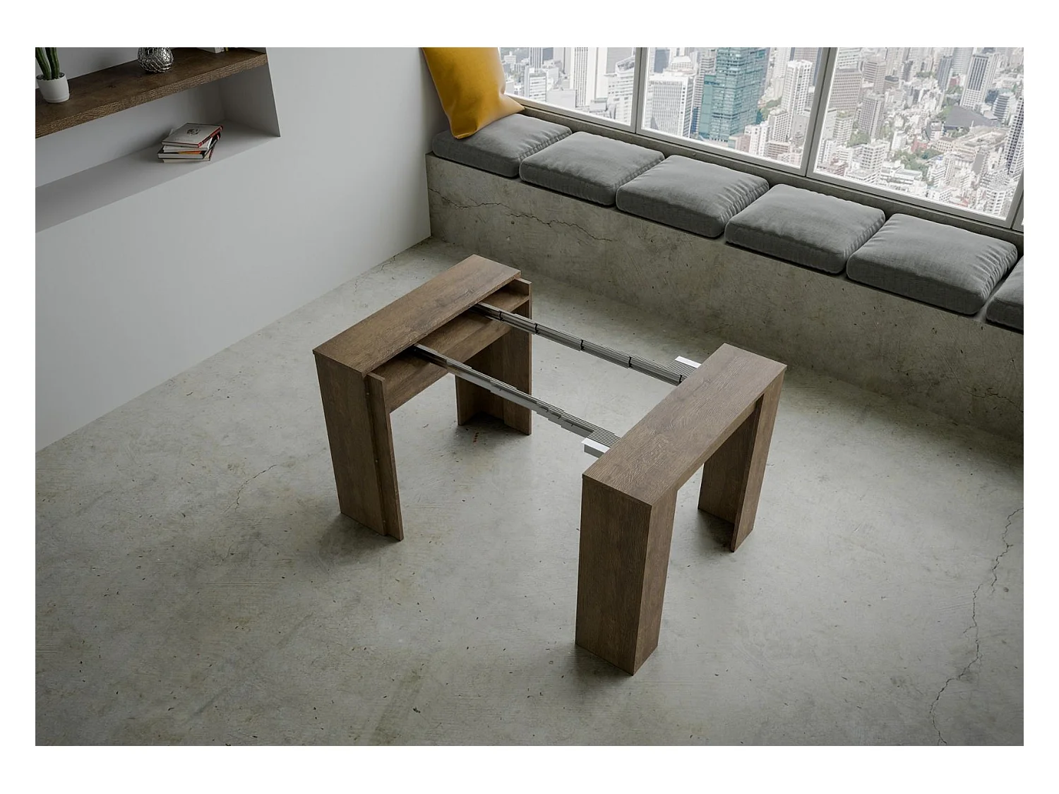 Consola extensible de madera Bina 90x48/204 o 90x48/308 cm-Color Marrón-Alargaderas 5 extensiones