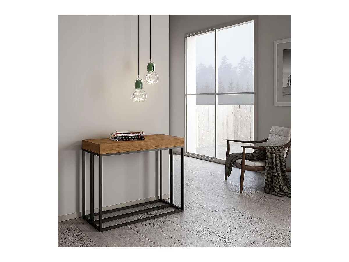 Rozkładana konsola 90x40/196 cm Epoca Small Premium Natural Dąb Struktura Antracyt