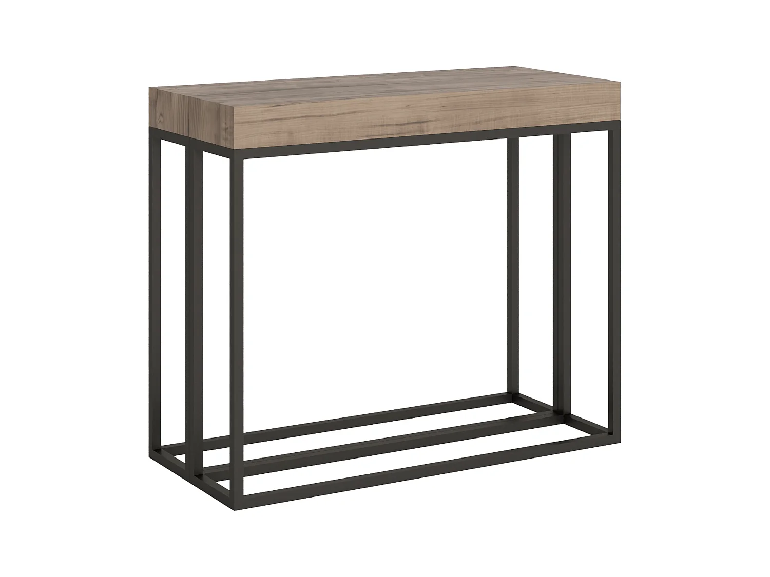 Epika uitschuifbare houten console en 3 antraciet stalen poten-Kleur Natuurlijk-Steun 2 voet-Verlengsnoeren 3 dikke extensies