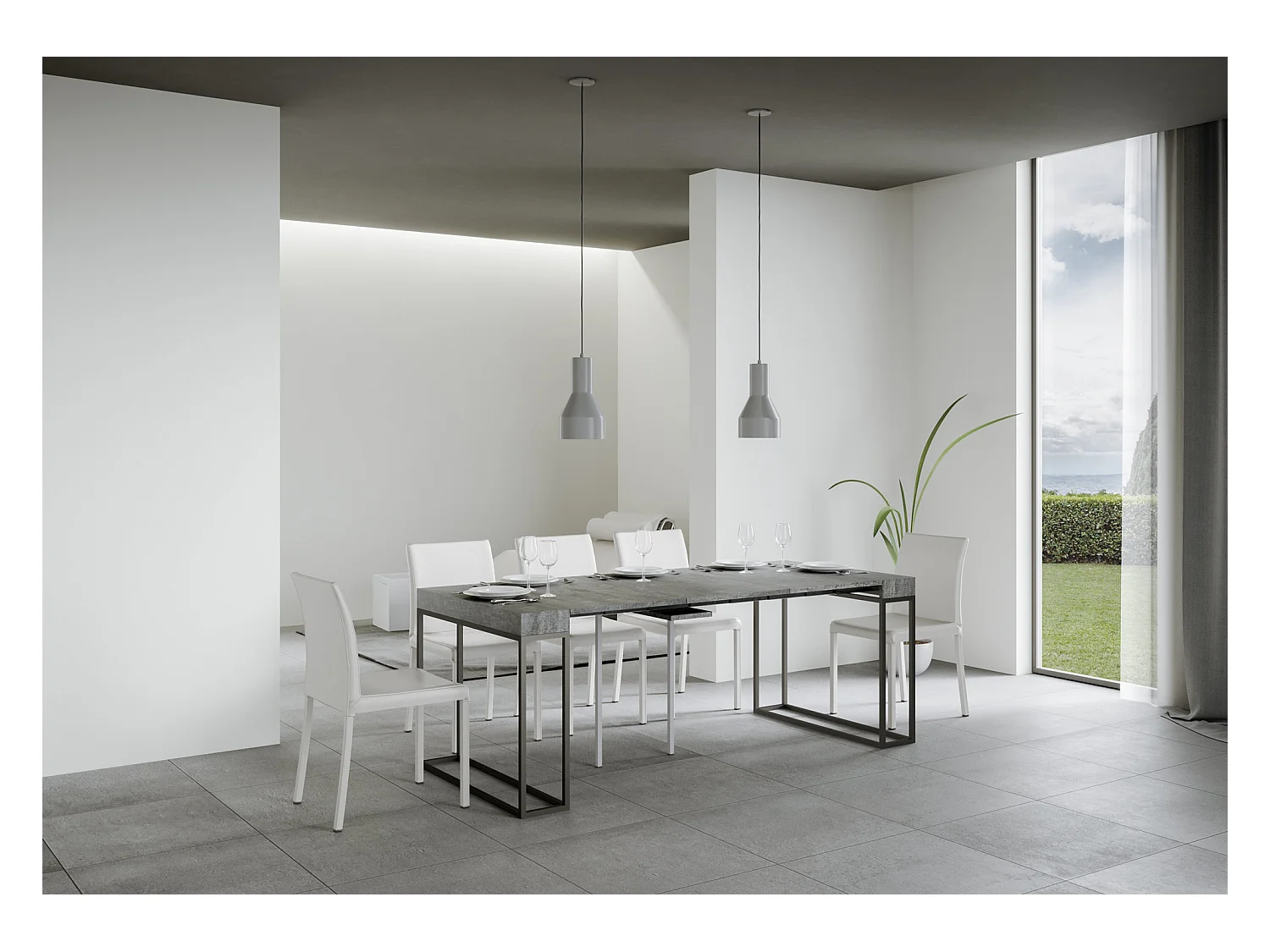 Ausziehbarer Konsolentisch 90x40/300 cm Epoca Zement mit Eisenrahmen aus Anthrazit