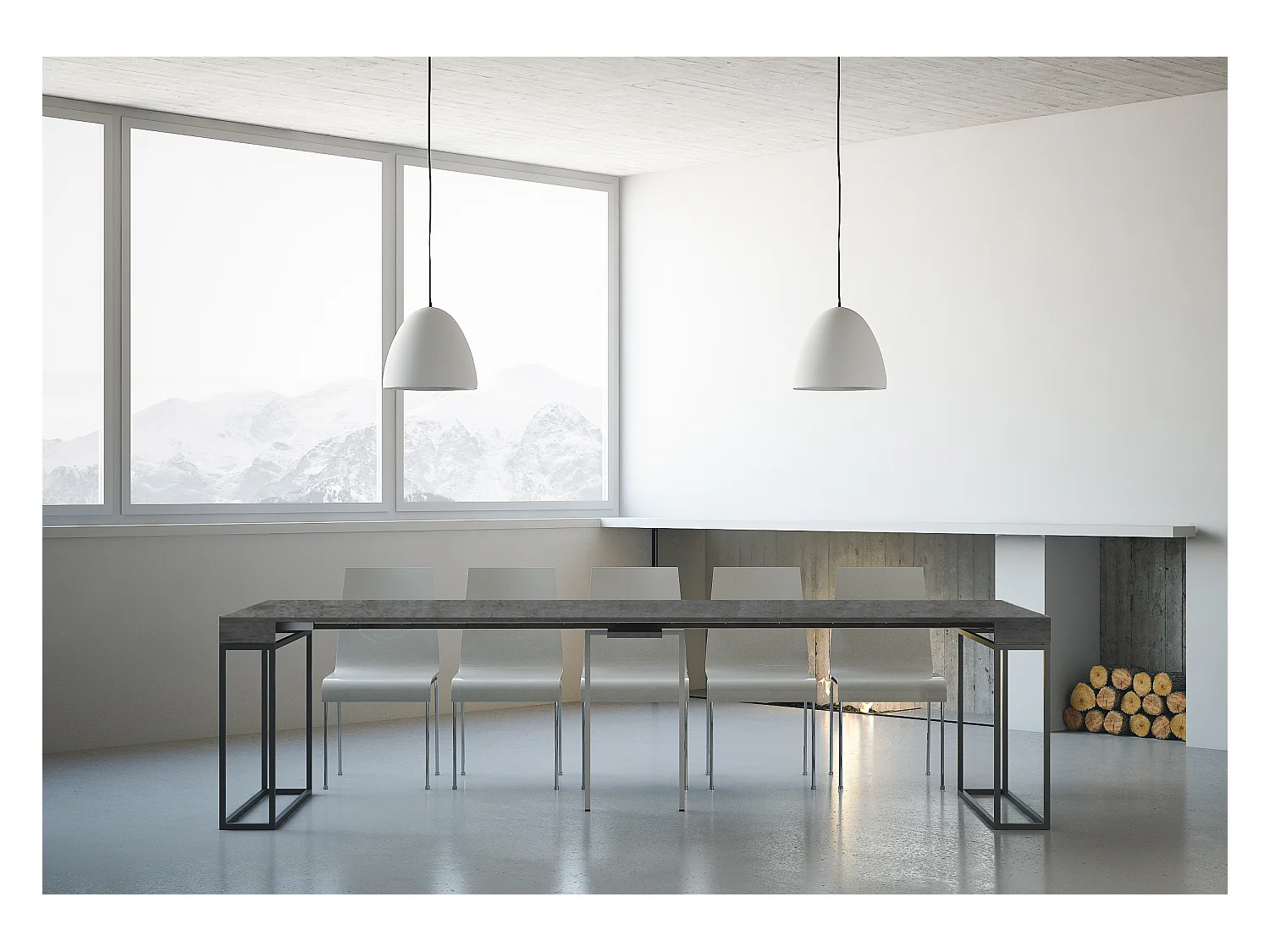 Ausziehbarer Konsolentisch 90x40/300 cm Epoca Zement mit Eisenrahmen aus Anthrazit