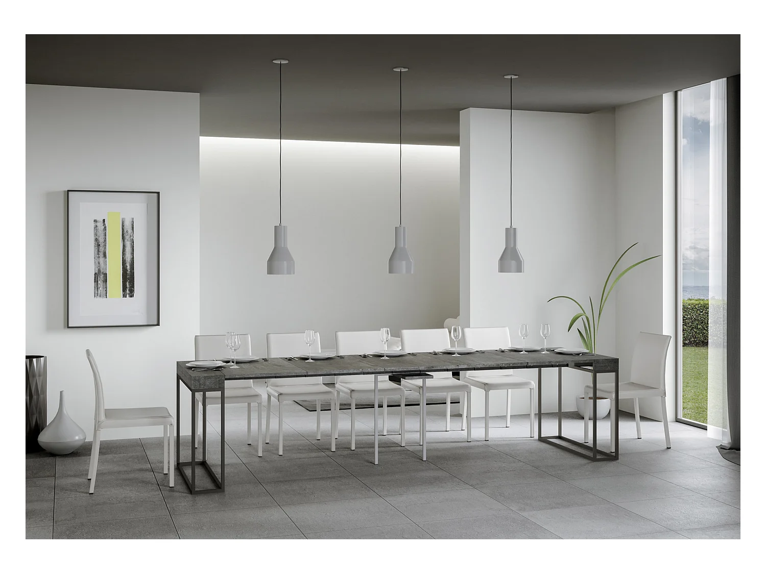 Ausziehbarer Konsolentisch 90x40/300 cm Epoca Zement mit Eisenrahmen aus Anthrazit