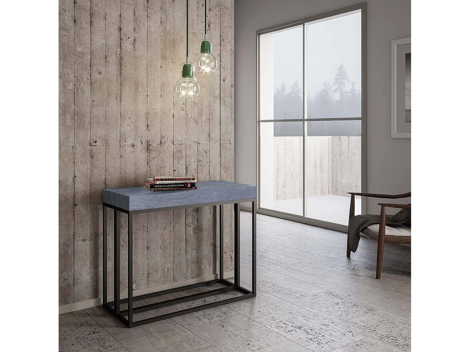 Console extensible 90x40/300 cm Epoca Gris Béton cadre Anthracite