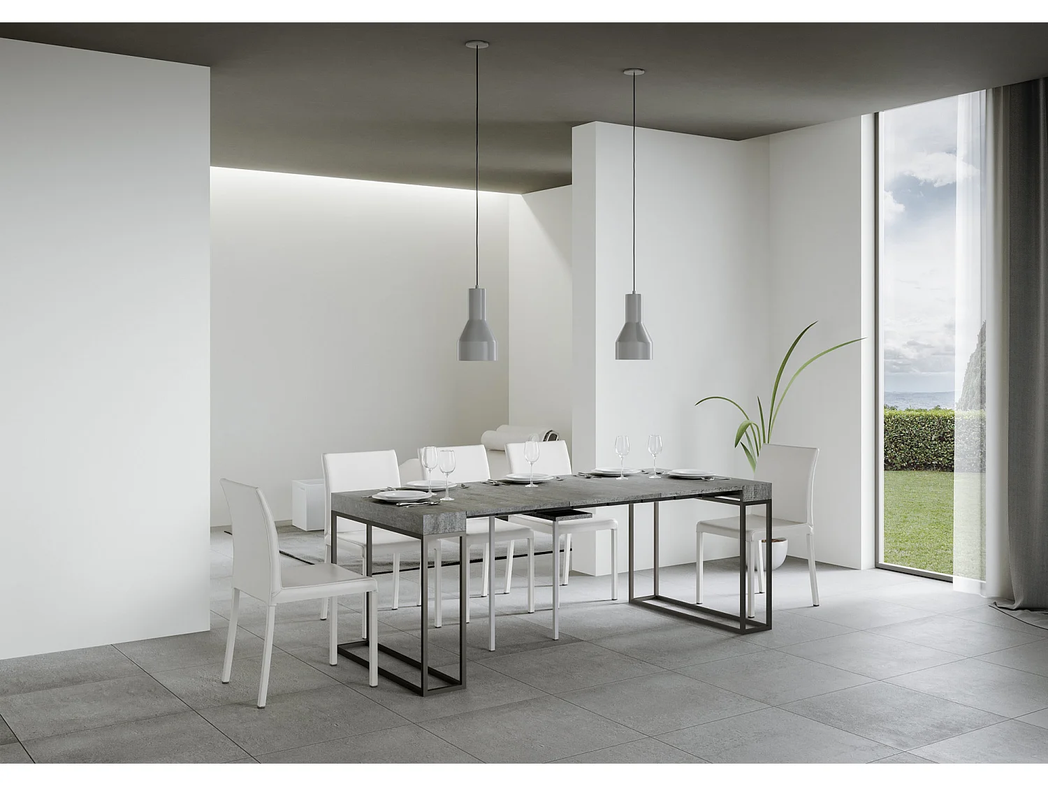 Console extensible 90x40/300 cm Epoca Gris Béton cadre Anthracite