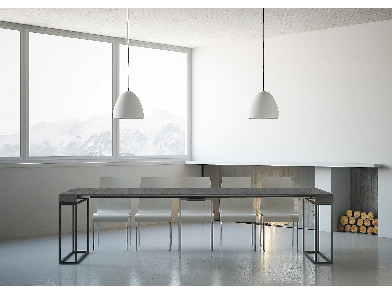 Console extensible 90x40/300 cm Epoca Gris Béton cadre Anthracite