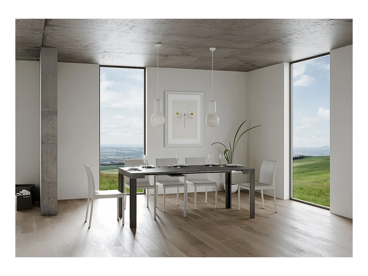 Uitschuifbare sidetable 90x40/300 cm Linea cement met antraciet frame