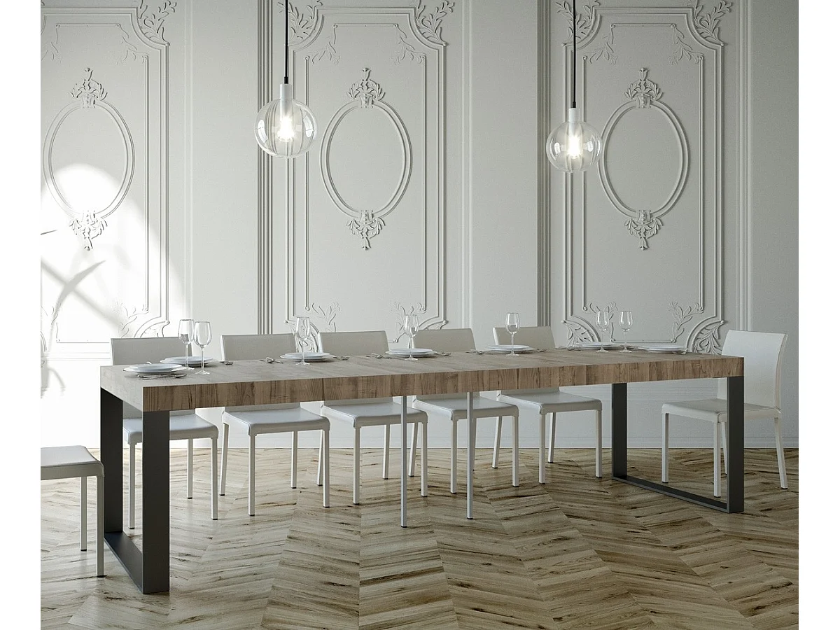 Konsola rozkładana 90x40/300 cm Elettra Premium Dąb Naturalny Struktura Antracyt