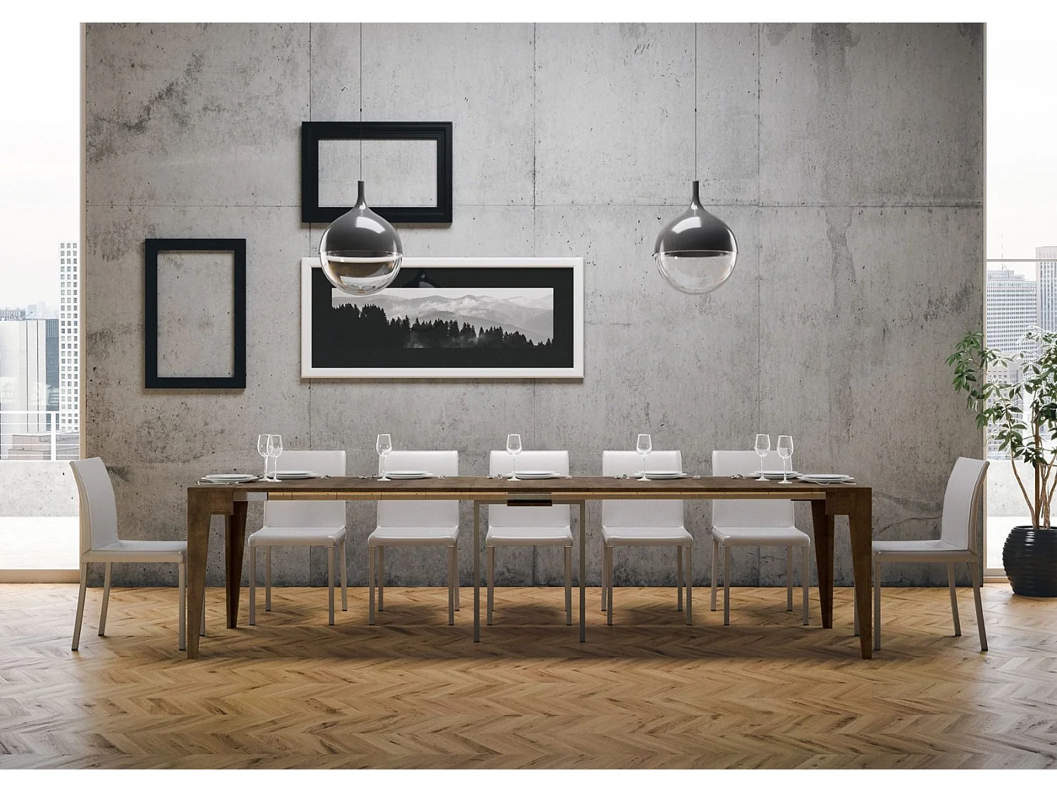 Uitschuifbare sidetable 90x42/302 cm Isotta walnoot