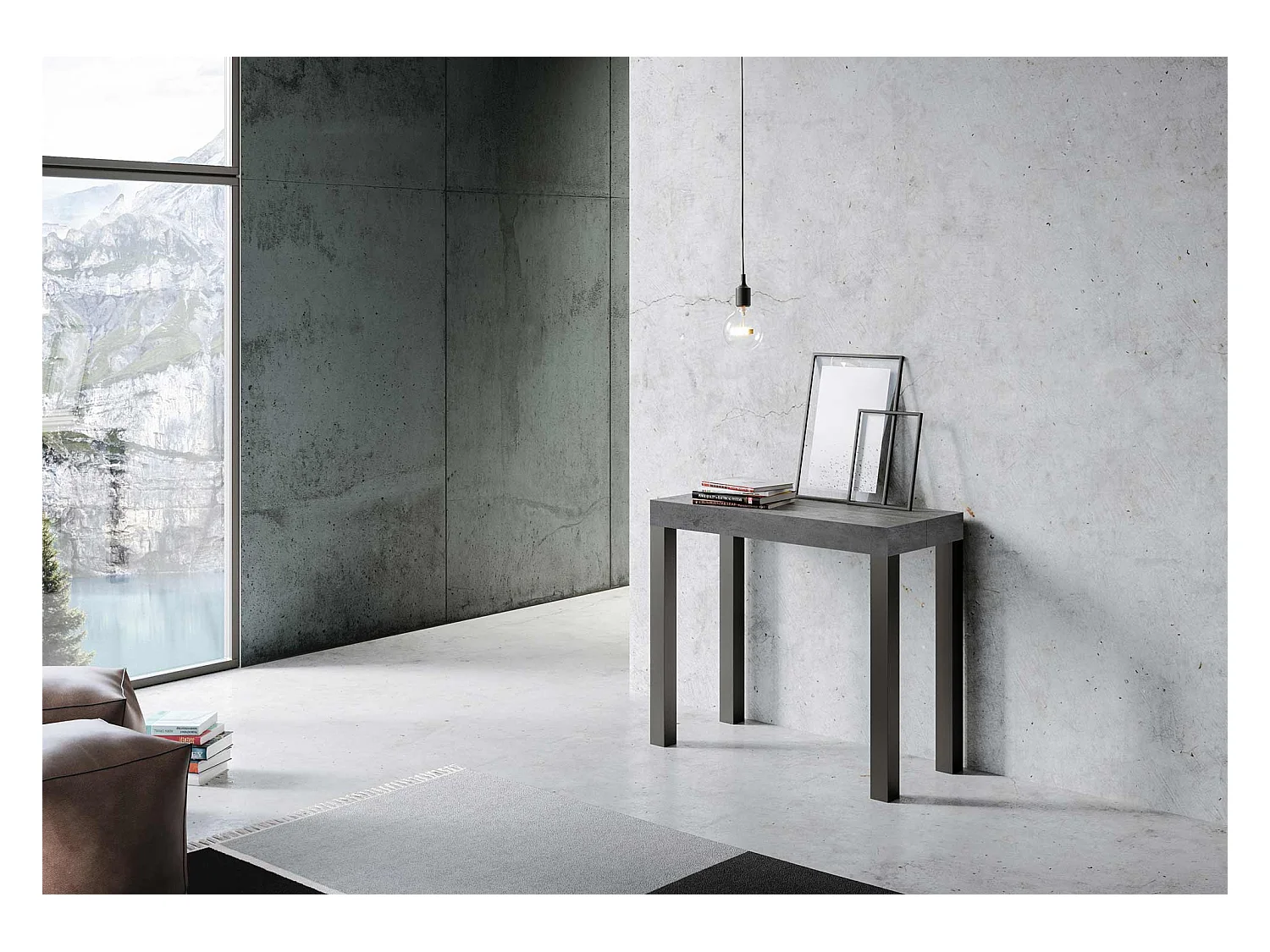 Console extensible 90x40/196 cm Everyday Small Gris Béton cadre Anthracite