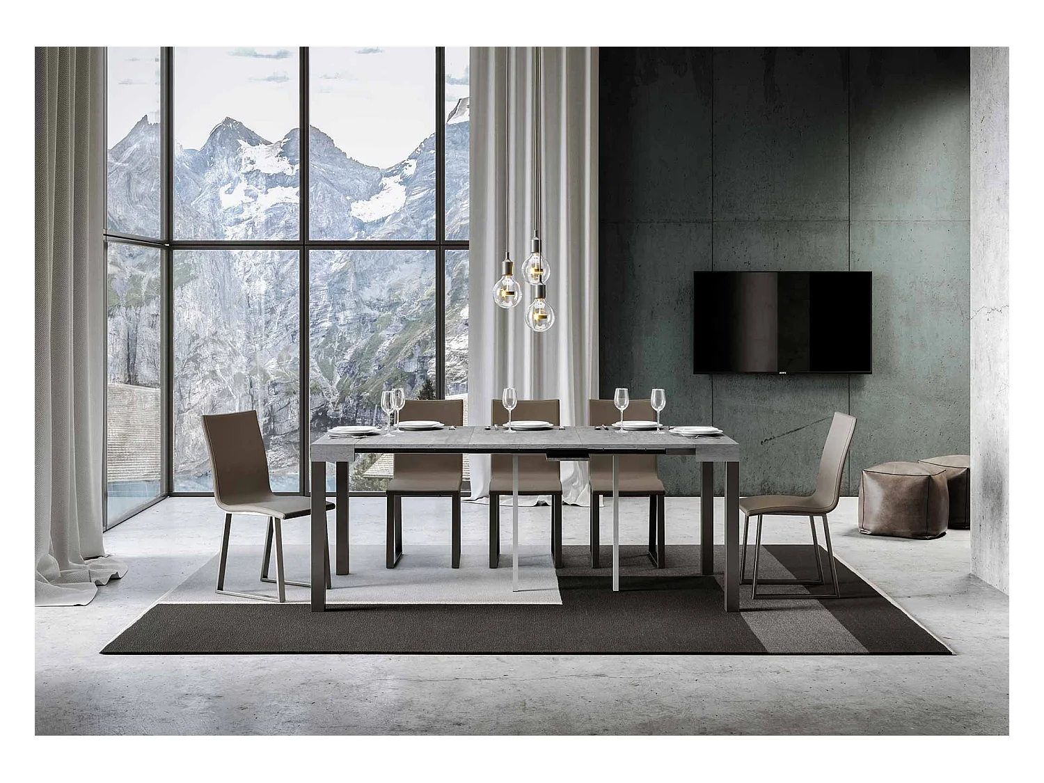 Console extensible 90x40/196 cm Everyday Small Gris Béton cadre Anthracite