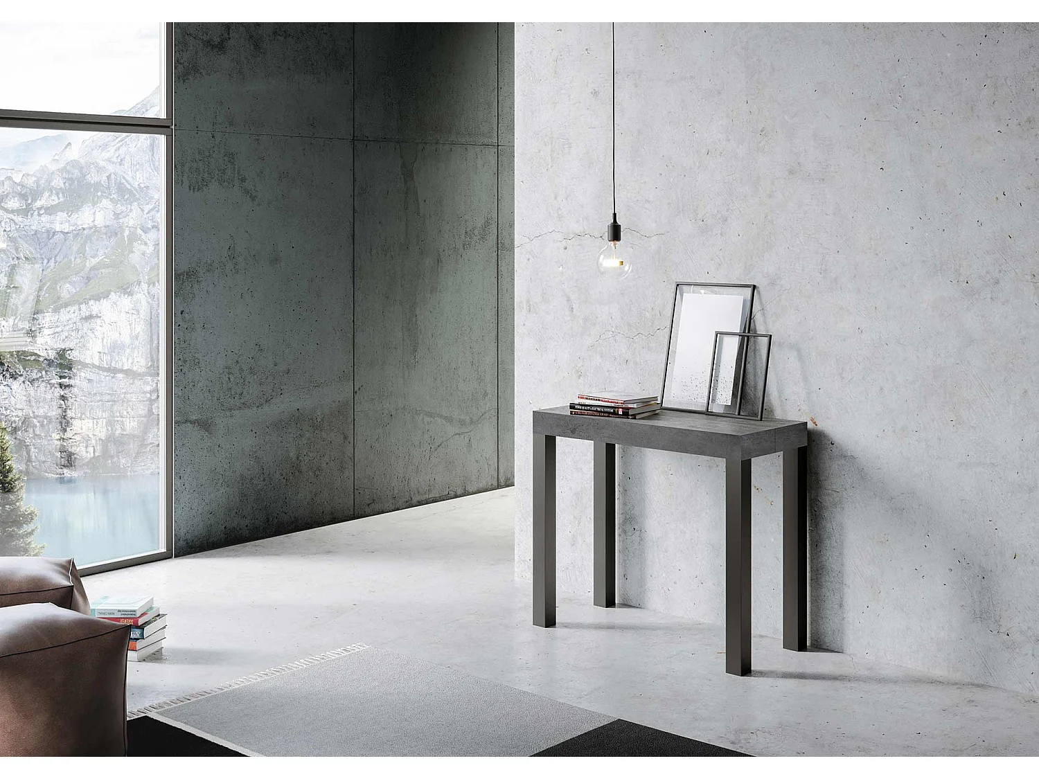 Udtrækkeligt konsolbord 90x40/196 cm Everyday Small Cementstel Antracit
