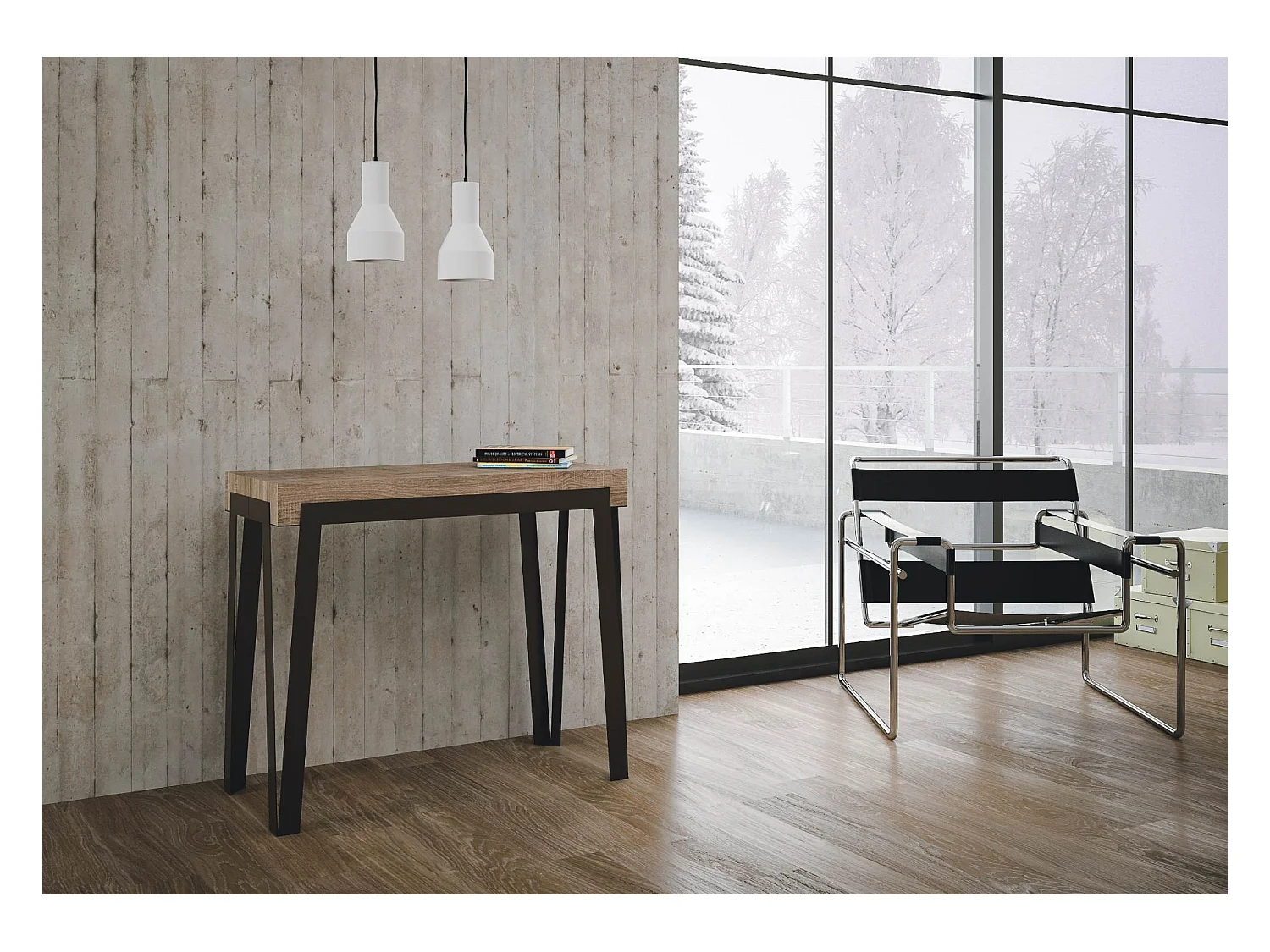 Rozkładana konsola 90x40/300 cm Rio Premium Dąb Naturalny Struktura Antracyt