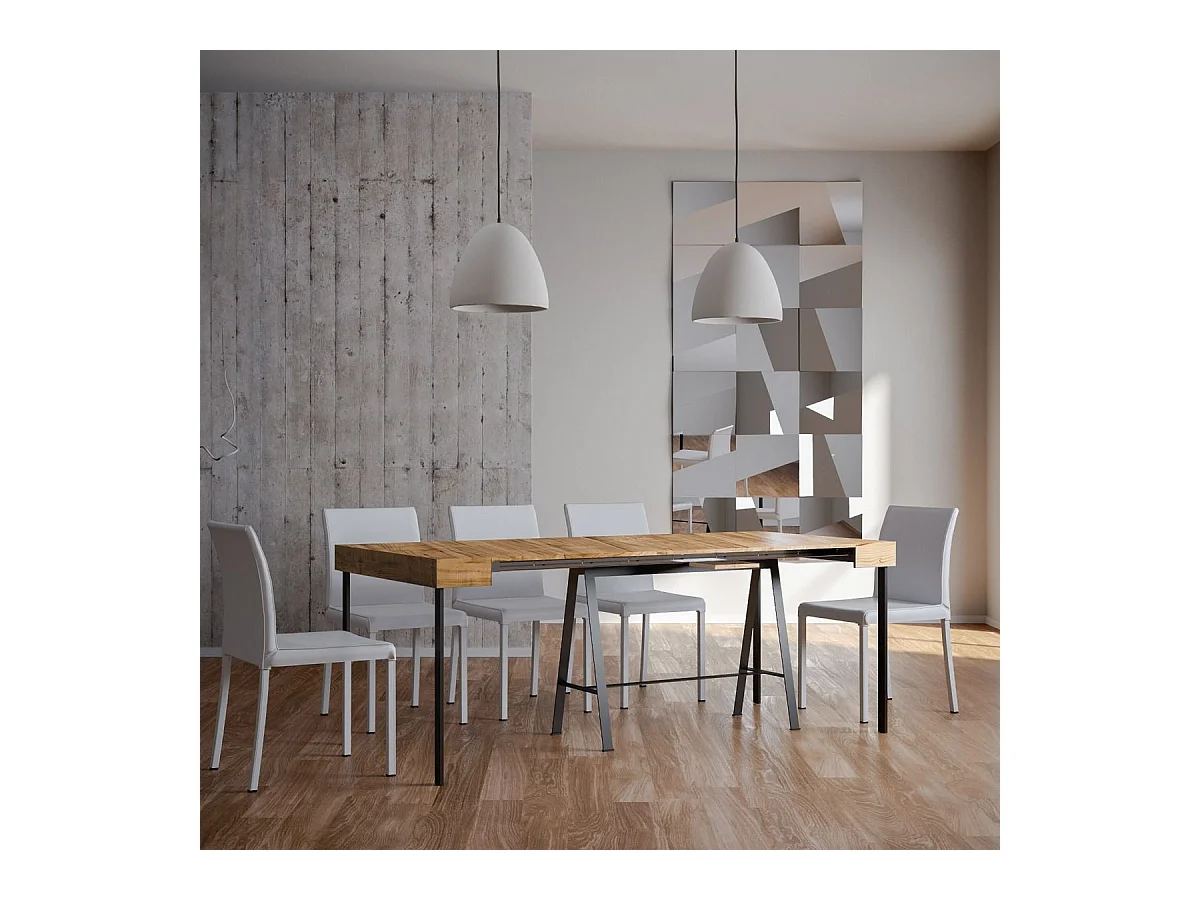 Ausziehbarer Konsolentisch 90x40/300 cm Banco Eiche Natur mit Eisenrahmen aus Anthrazit