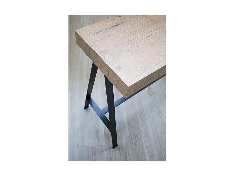 Ausziehbarer Konsolentisch 90x40/300 cm Banco Eiche Natur mit Eisenrahmen aus Anthrazit