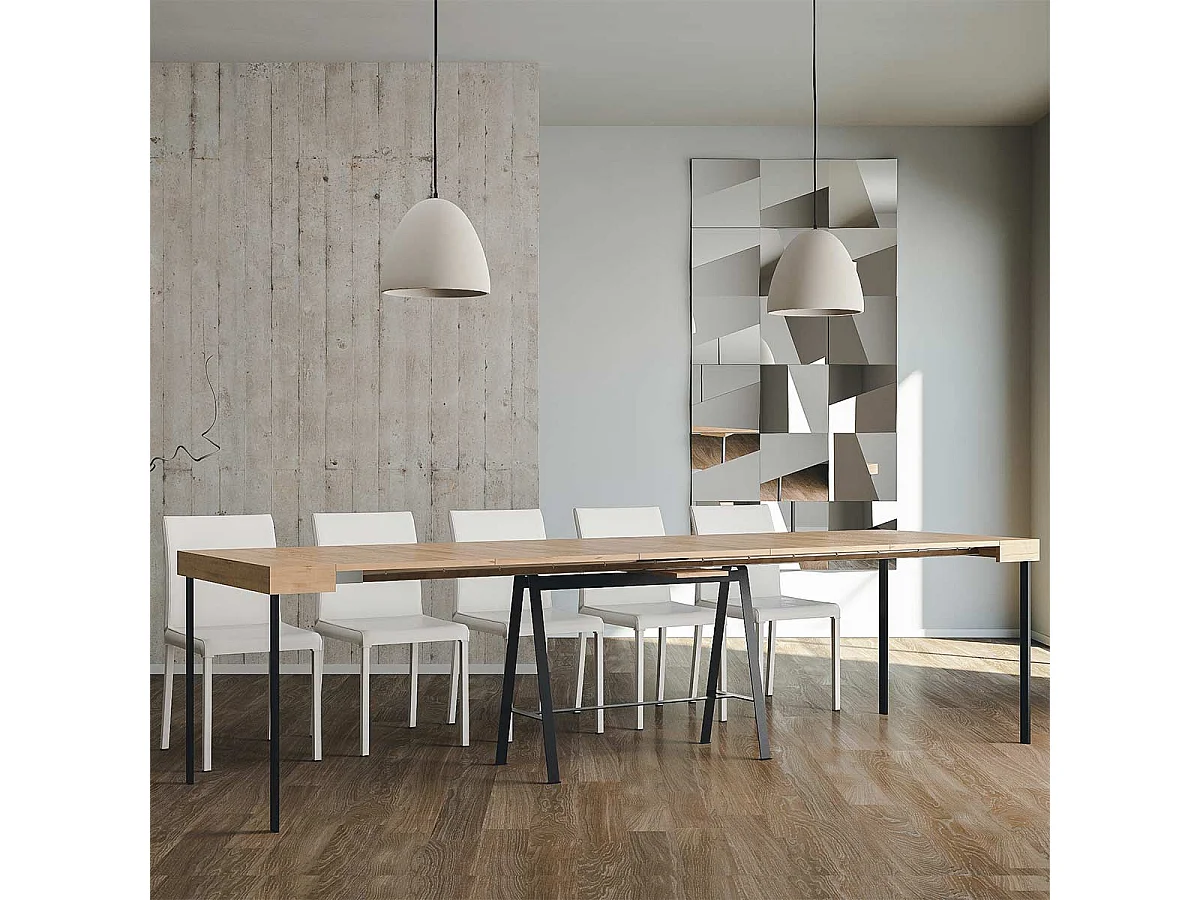 Console extensible 90x40/300 cm Banco Chêne Nature cadre Anthracite