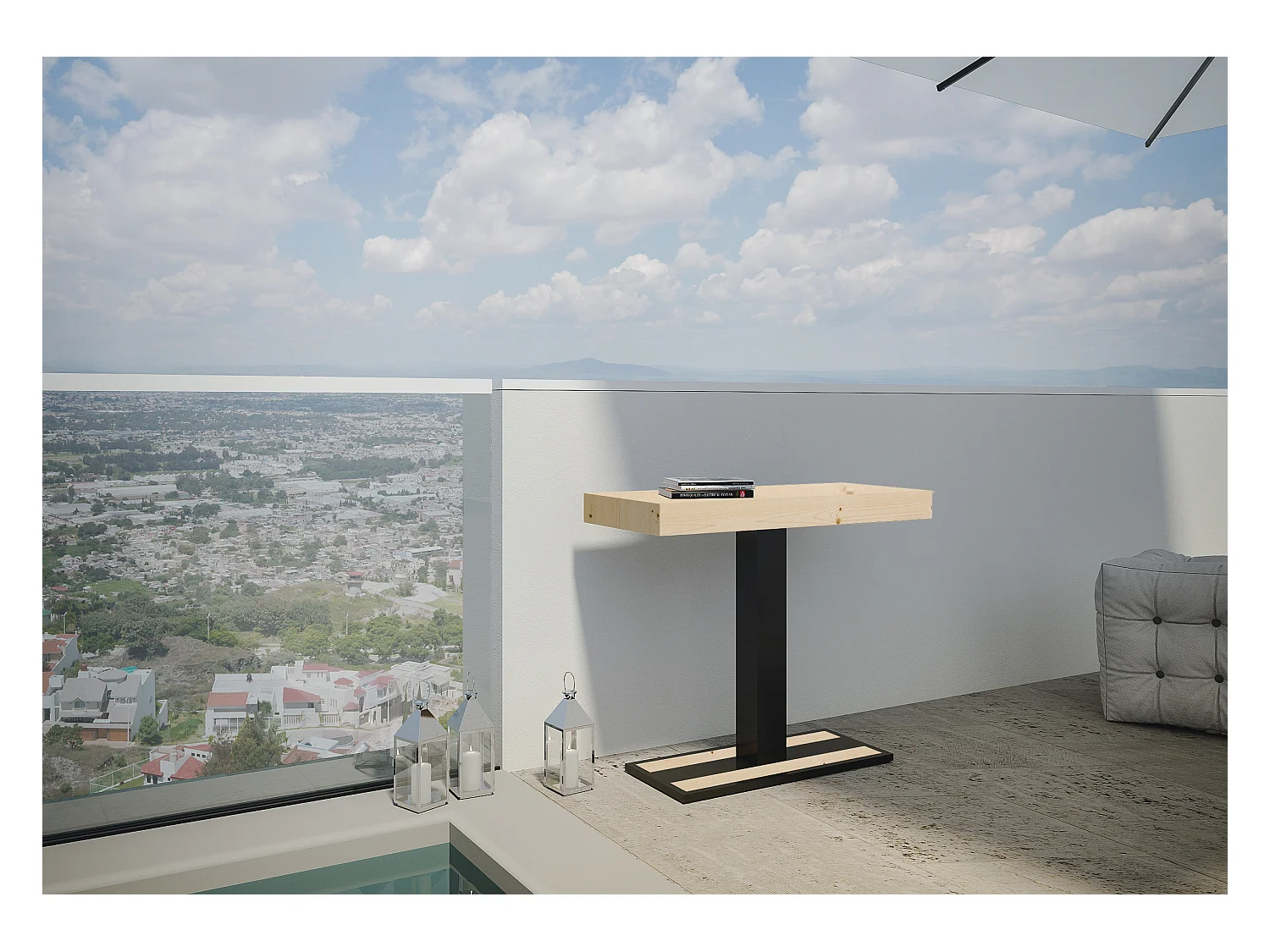 Consola extensible de abeto macizo y patas de acero antracita de 40 a 190 cm Mimo - Basic-Versión Básico