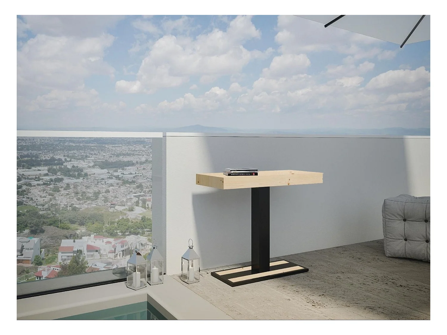 Consola extensible de abeto macizo y patas de acero antracita de 40 a 190 cm Mimo - Basic-Versión Básico