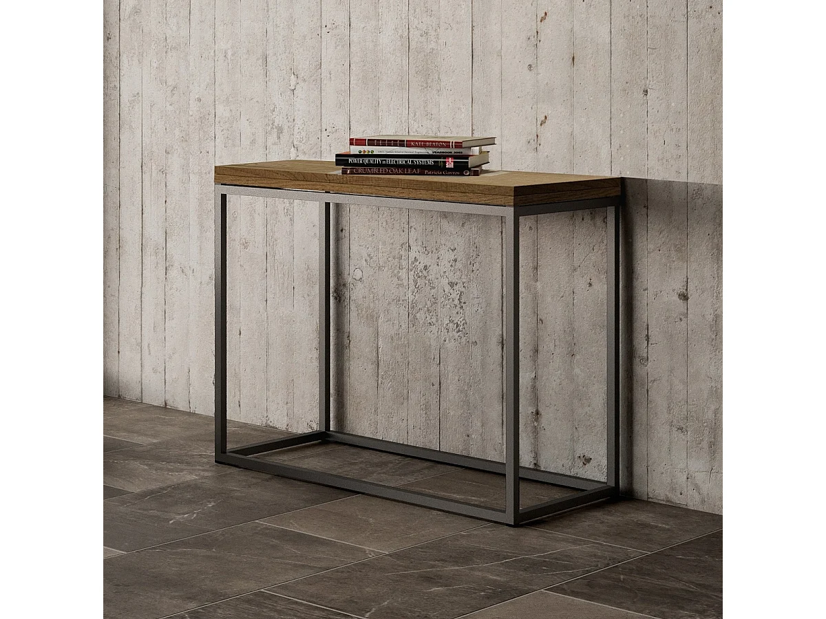 Uitschuifbare houten console en dunne antraciet metalen poten 90x45/90 cm Noro-Kleur Natuurlijk