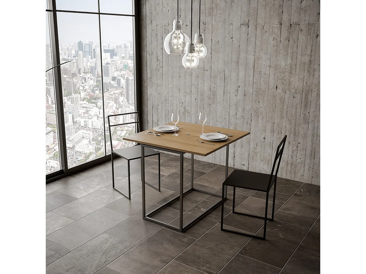 Uitschuifbare houten console en dunne antraciet metalen poten 90x45/90 cm Noro-Kleur Natuurlijk