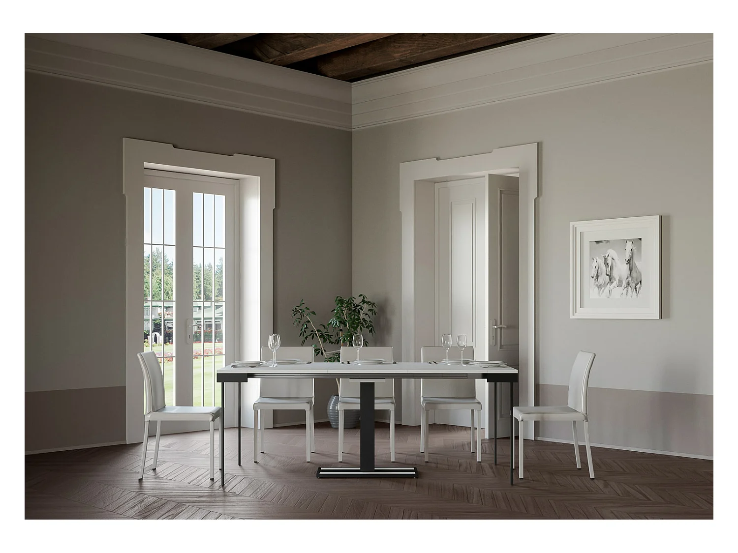 Console extensible 90x40/196 cm Capital Small Evolution Frêne Blanc cadre Anthracite