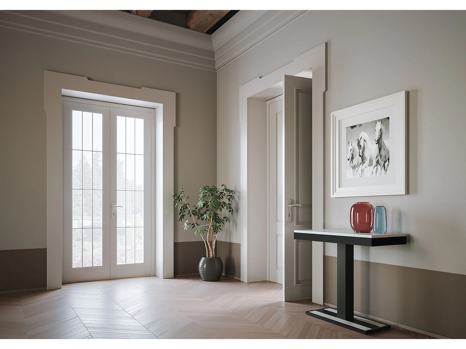 Console extensible 90x40/196 cm Capital Small Evolution Frêne Blanc cadre Anthracite