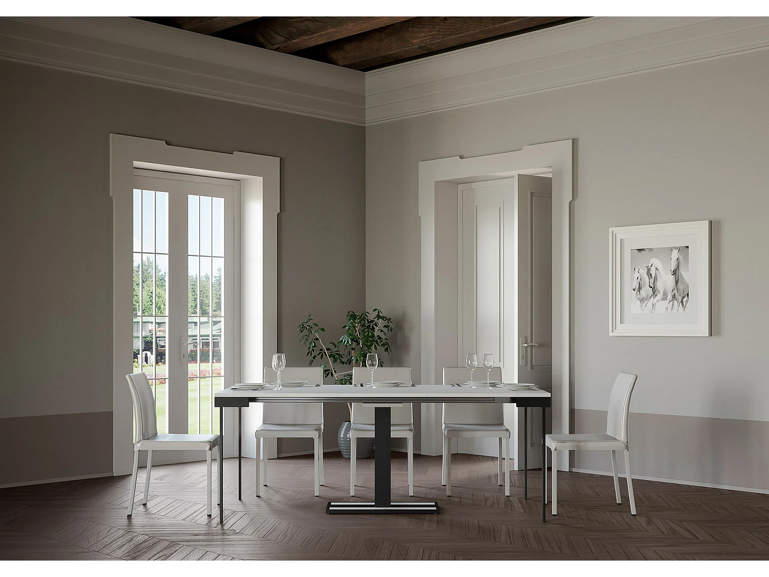 Console extensible 90x40/196 cm Capital Small Evolution Frêne Blanc cadre Anthracite