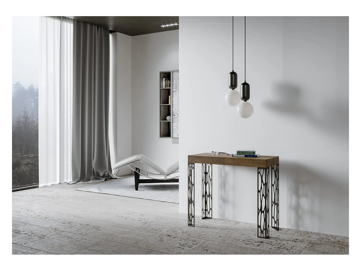 Ausziehbarer Konsolentisch 90x40/300 cm Ghibli Nussbaum mit Eisenrahmen aus Anthrazit