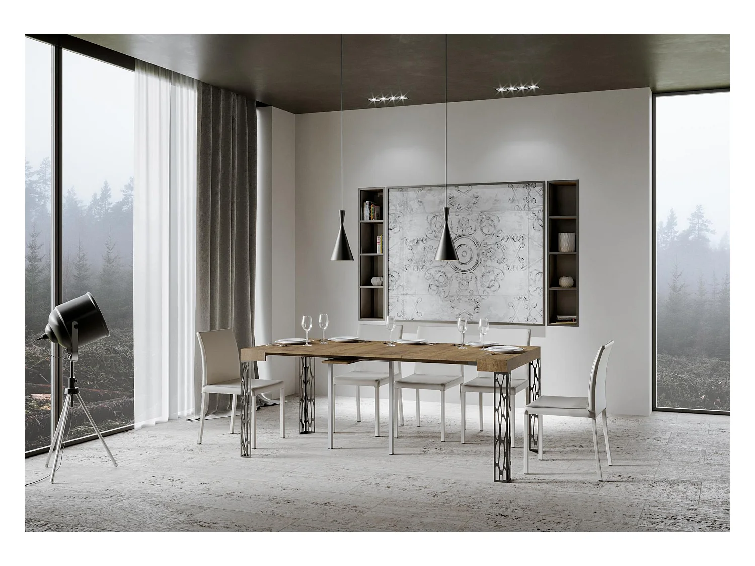 Ausziehbarer Konsolentisch 90x40/300 cm Ghibli Nussbaum mit Eisenrahmen aus Anthrazit