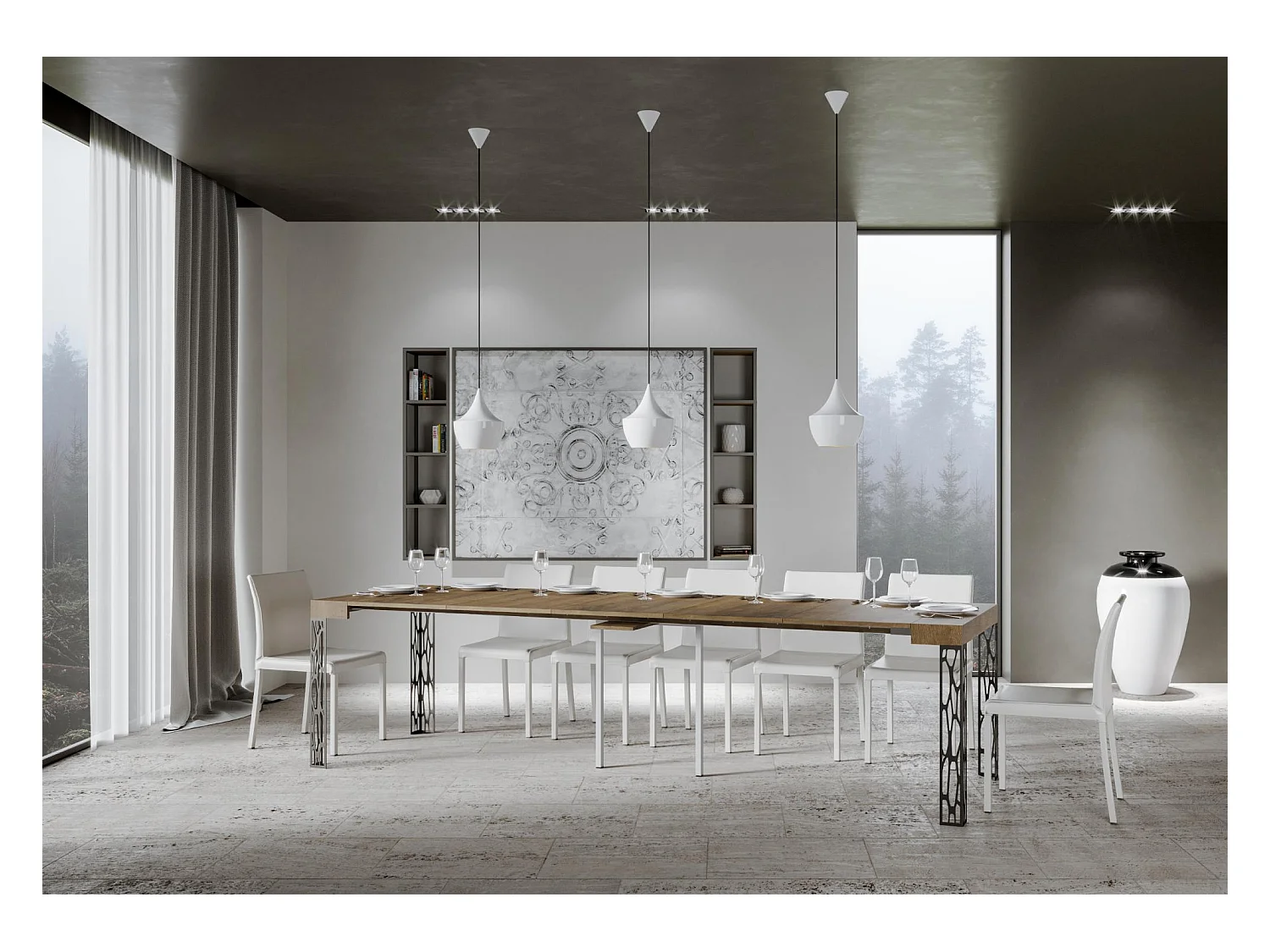 Ausziehbarer Konsolentisch 90x40/300 cm Ghibli Nussbaum mit Eisenrahmen aus Anthrazit