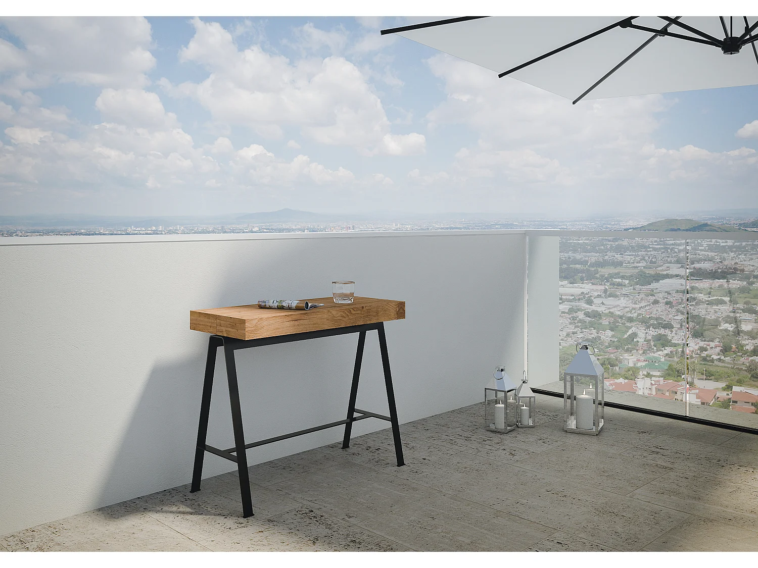 Console Extensible 90x40/290 cm Banco Premium Sapin Teinté cadre Anthracite