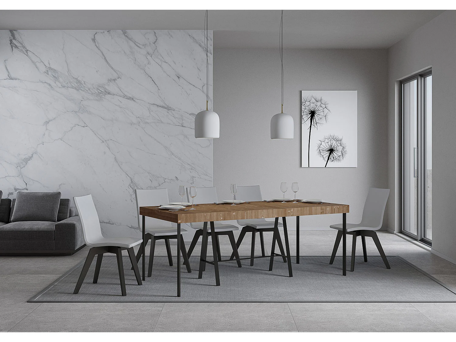 Console Extensible 90x40/290 cm Banco Premium Sapin Teinté cadre Anthracite