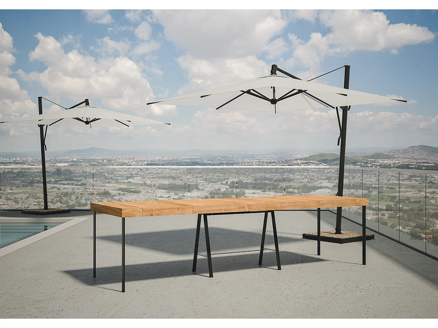 Console Extensible 90x40/290 cm Banco Premium Sapin Teinté cadre Anthracite