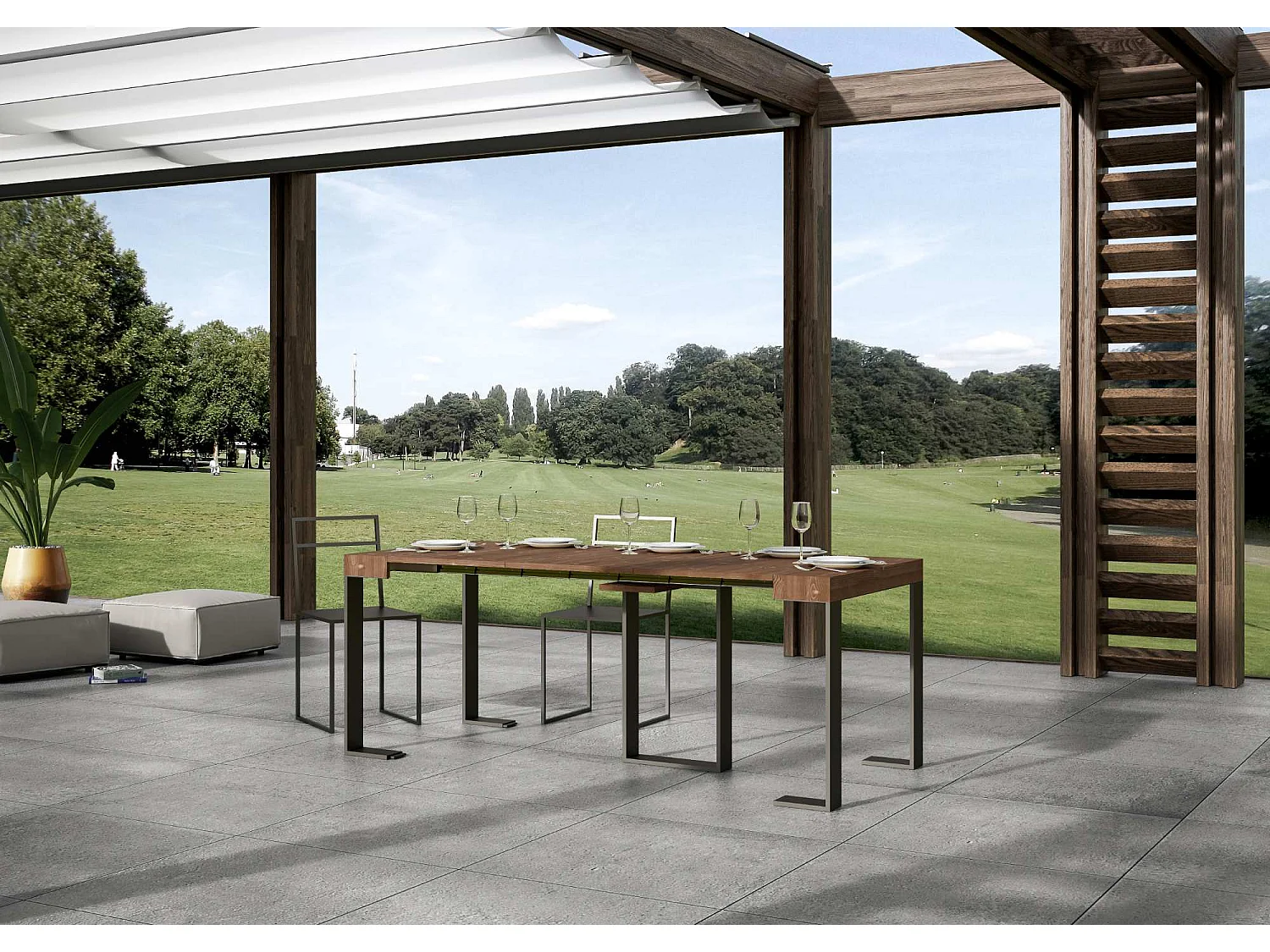 Console Extensible 90x40/190 cm Sintesi Small Sapin Teinté cadre Anthracite