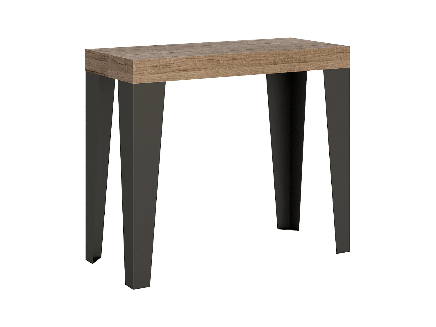 Flavio hout en ijzeren design uitschuifbare console 90x40/196 of 90x40/300 cm-Kleur Natuurlijk-Steun 2 voet-Verlengsnoeren 3 dunne verlengingen