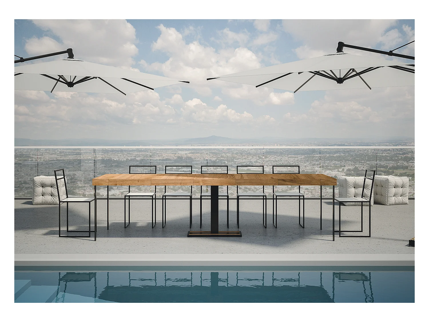 Uitschuifbare console in massief bruin dennenhout en antraciet stalen poten 40 tot 290 cm Mimo-Versie Premie