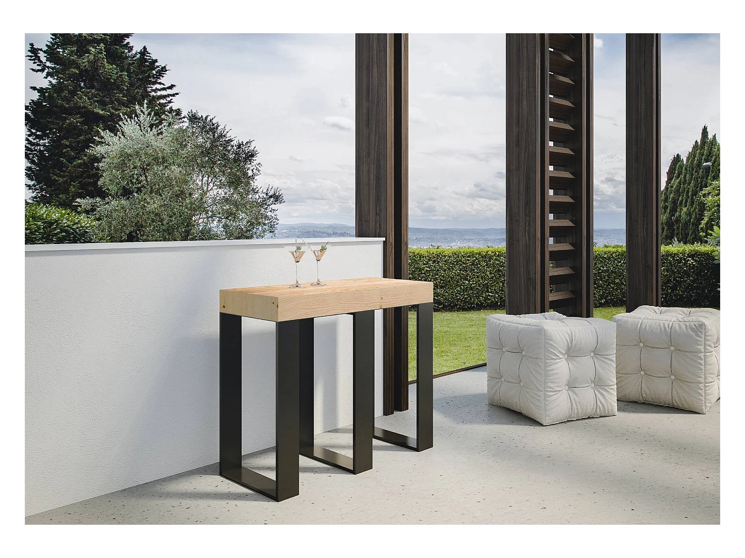 Consola extensible de abeto macizo claro con patas de metal antracita, 8 plazas, 40 a 190 cm Pirina Premium-Versión Básico