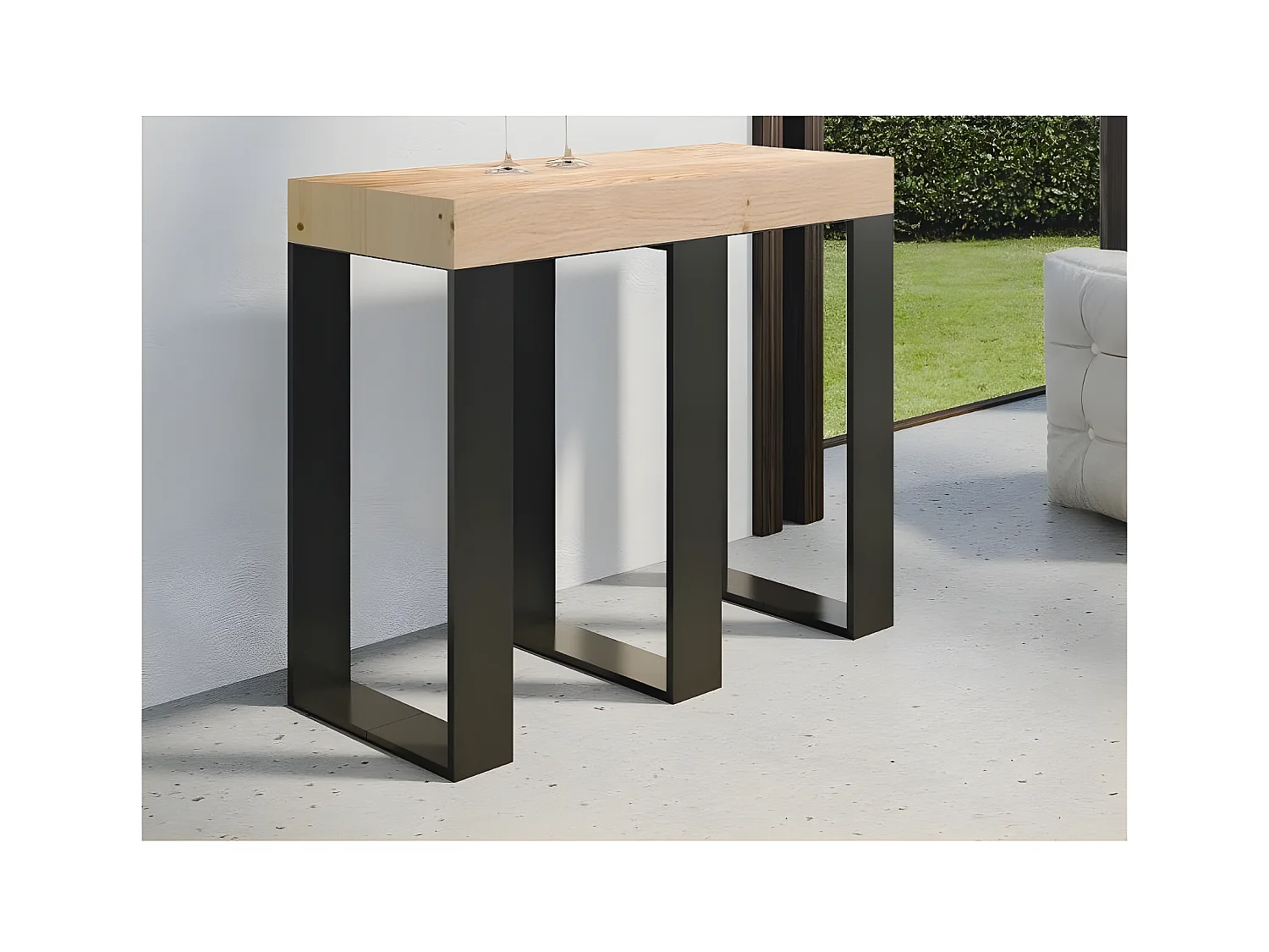 Consola extensible de abeto macizo claro con patas de metal antracita, 8 plazas, 40 a 190 cm Pirina Premium-Versión Básico