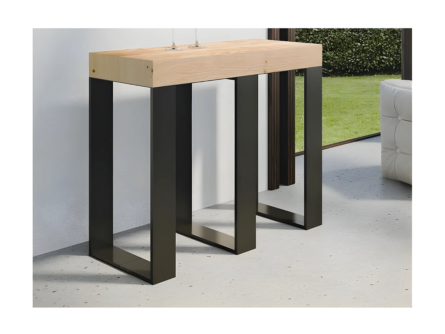 Consola extensible de abeto macizo claro con patas de metal antracita, 8 plazas, 40 a 190 cm Pirina Premium-Versión Básico