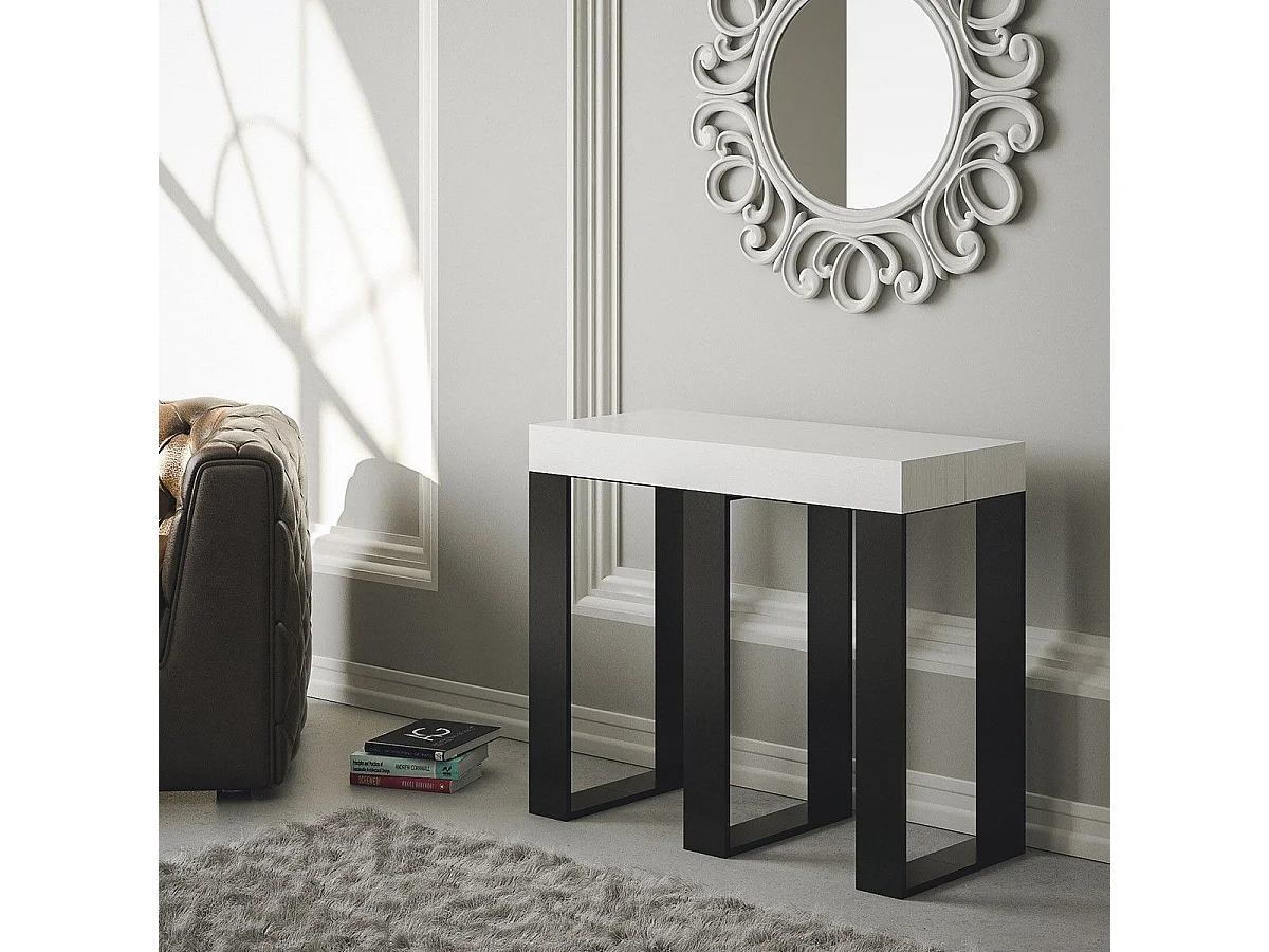 Console extensible 90x40/196 cm Sintesi Small Premium Frêne Blanc cadre Anthracite