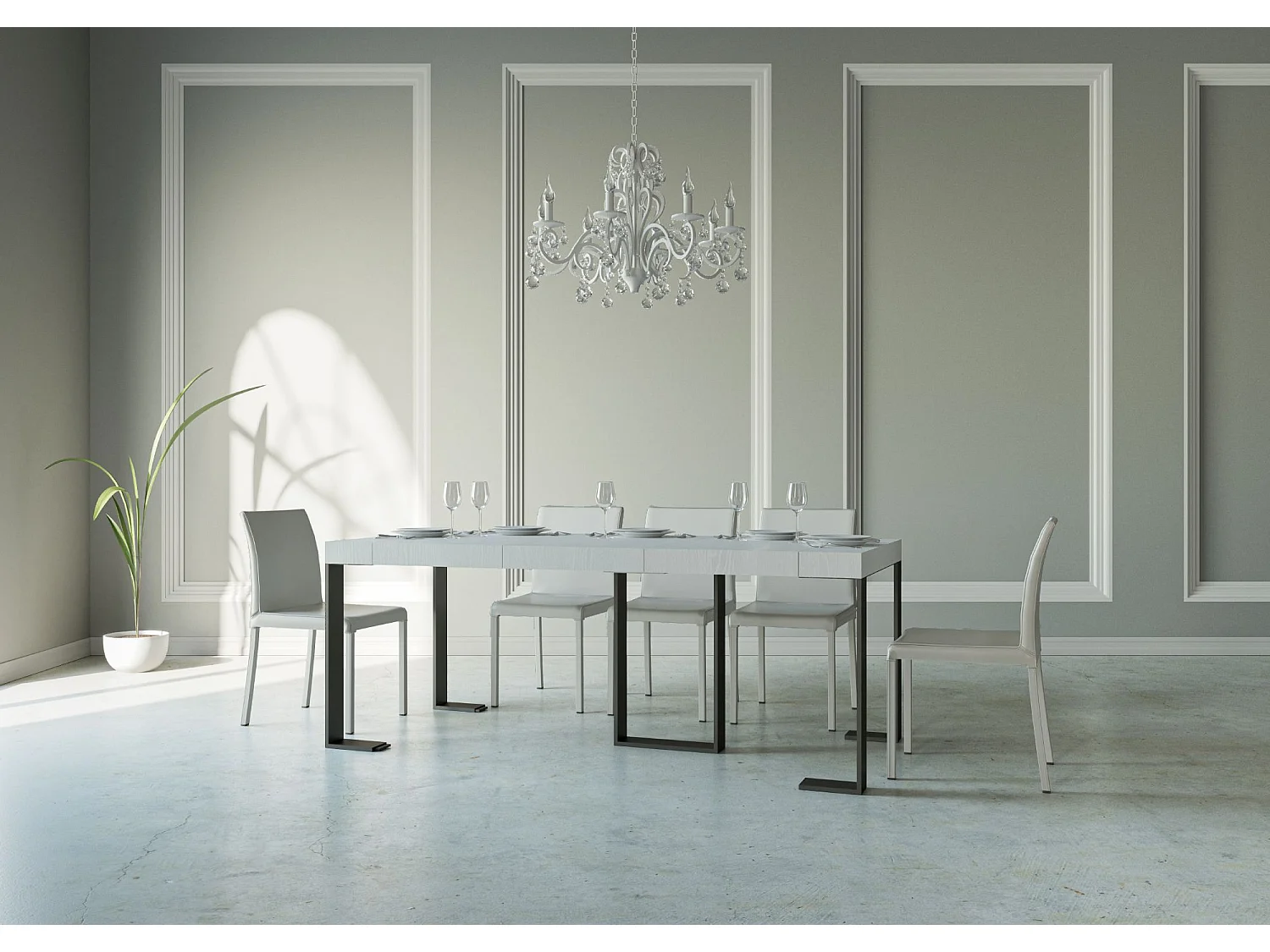 Console extensible 90x40/196 cm Sintesi Small Premium Frêne Blanc cadre Anthracite