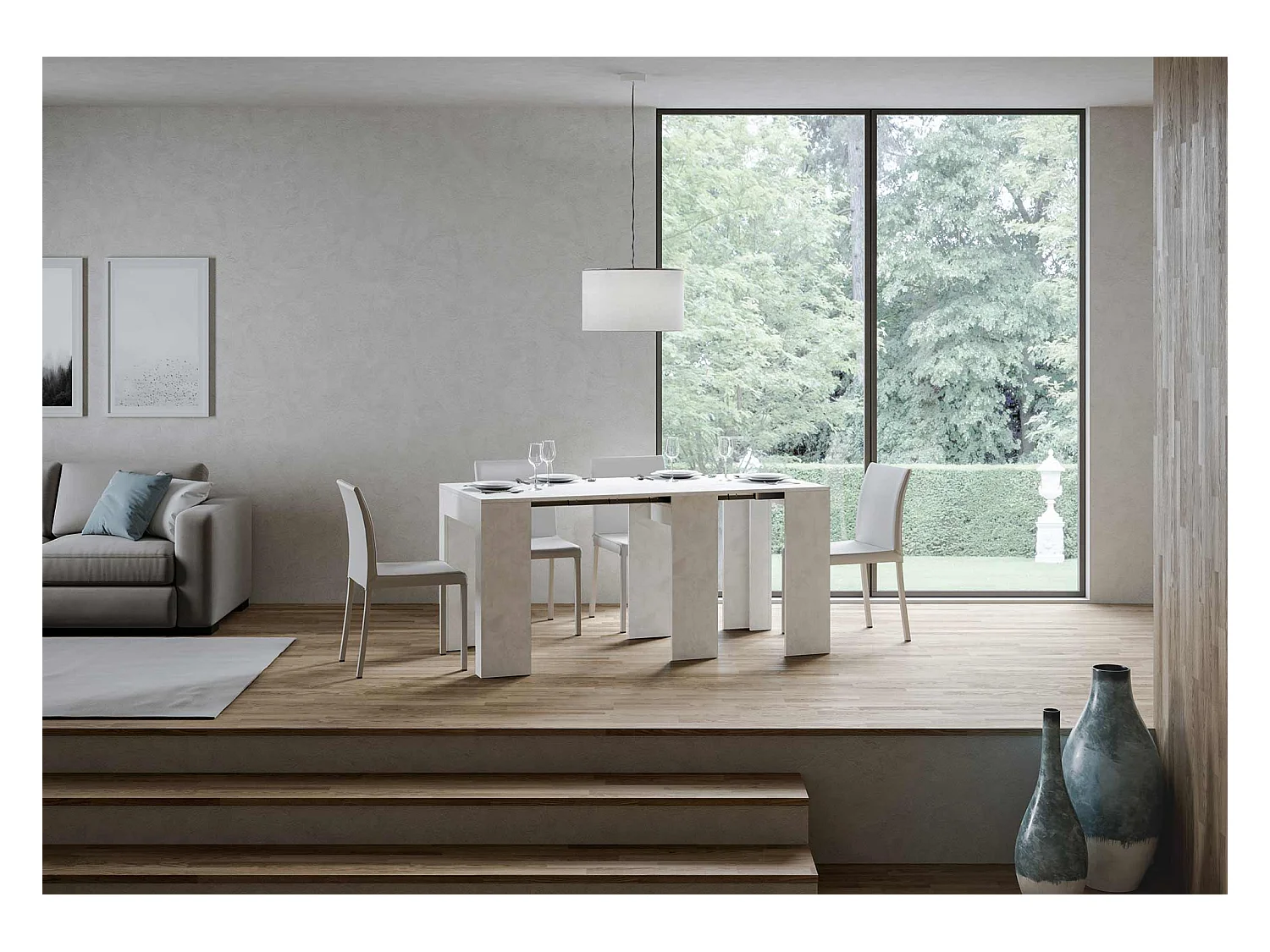 Consola extensible de madera Alina 78x47/299 cm-Color Blanco