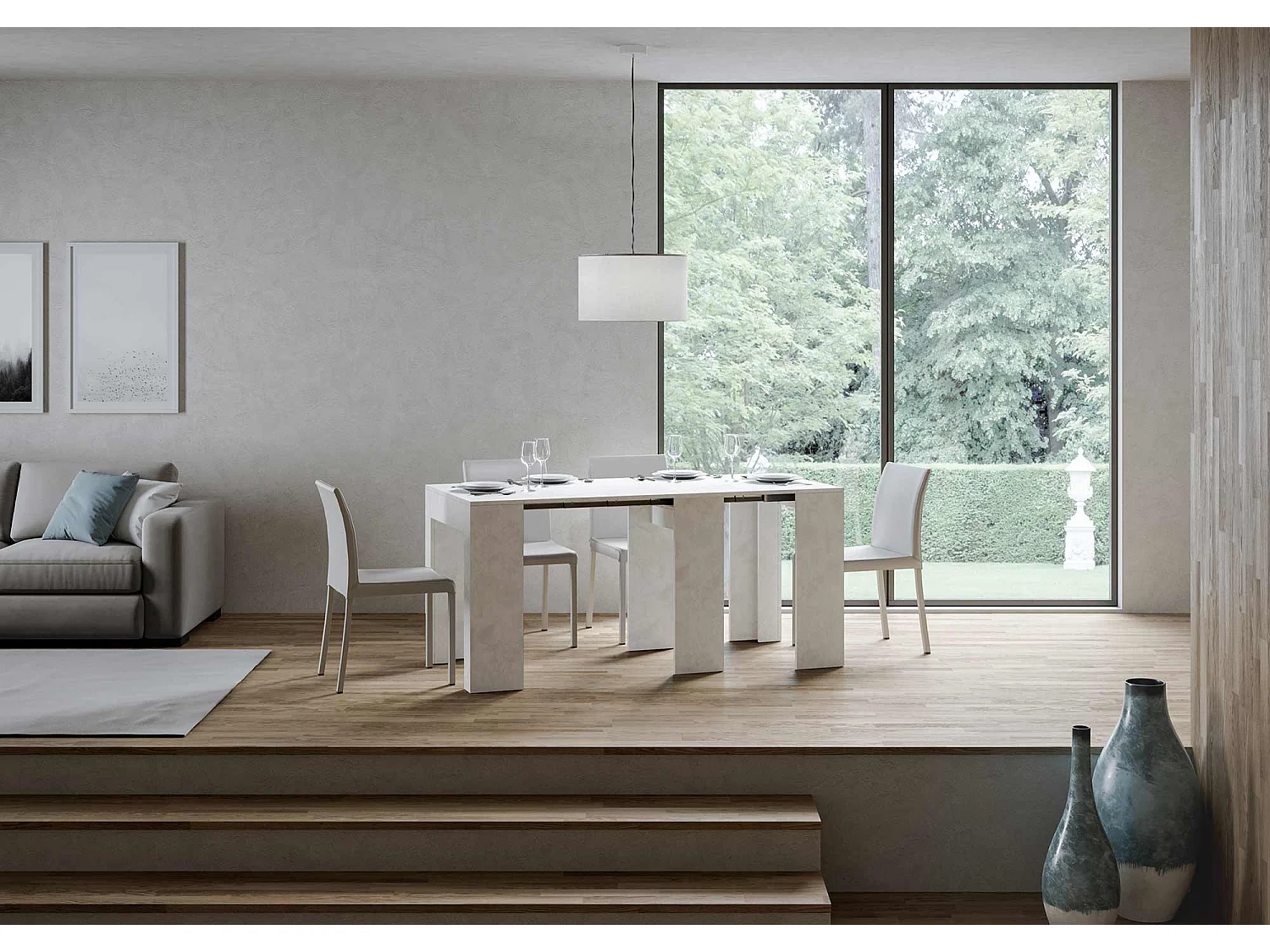 Console extensible 78x47/299 cm Allin blanc spatulé rallonges internes