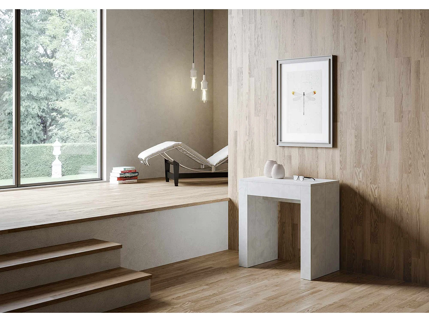 Console extensible 78x47/299 cm Allin blanc spatulé rallonges internes