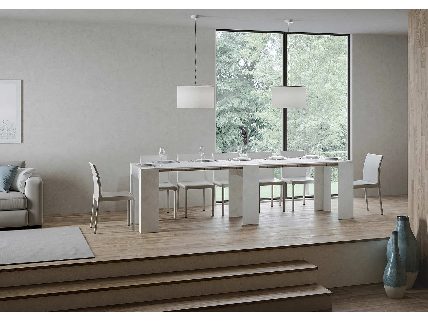 Console extensible 78x47/299 cm Allin blanc spatulé rallonges internes