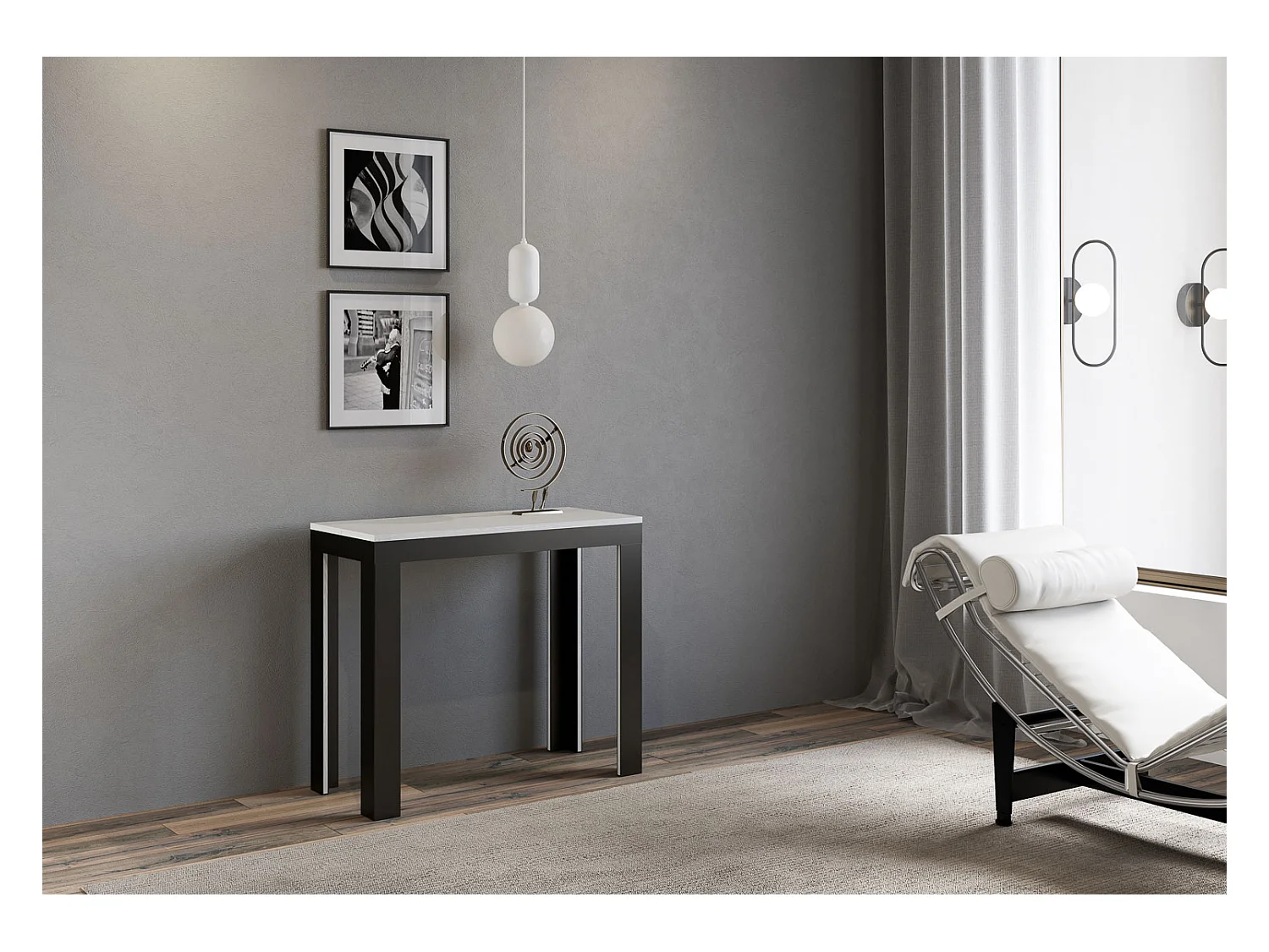 Uitschuifbare sidetable 90x40/196 cm Linea Evolution Small eiken wit met antraciet frame