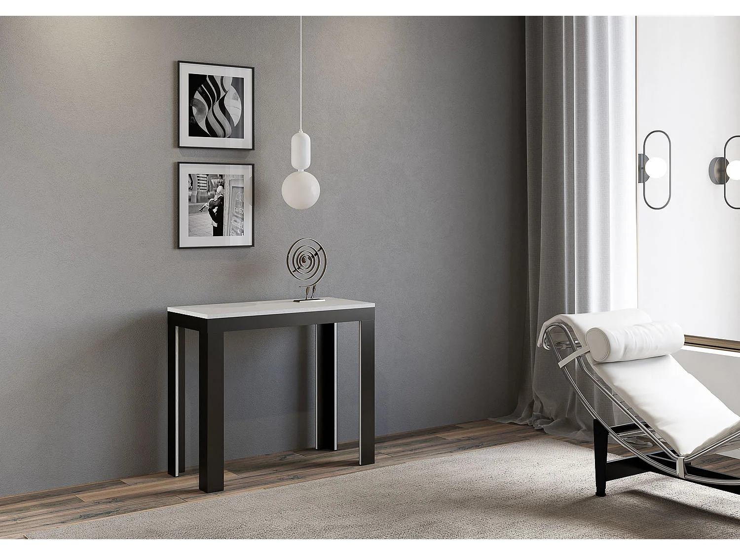 Uitschuifbare sidetable 90x40/196 cm Linea Evolution Small eiken wit met antraciet frame