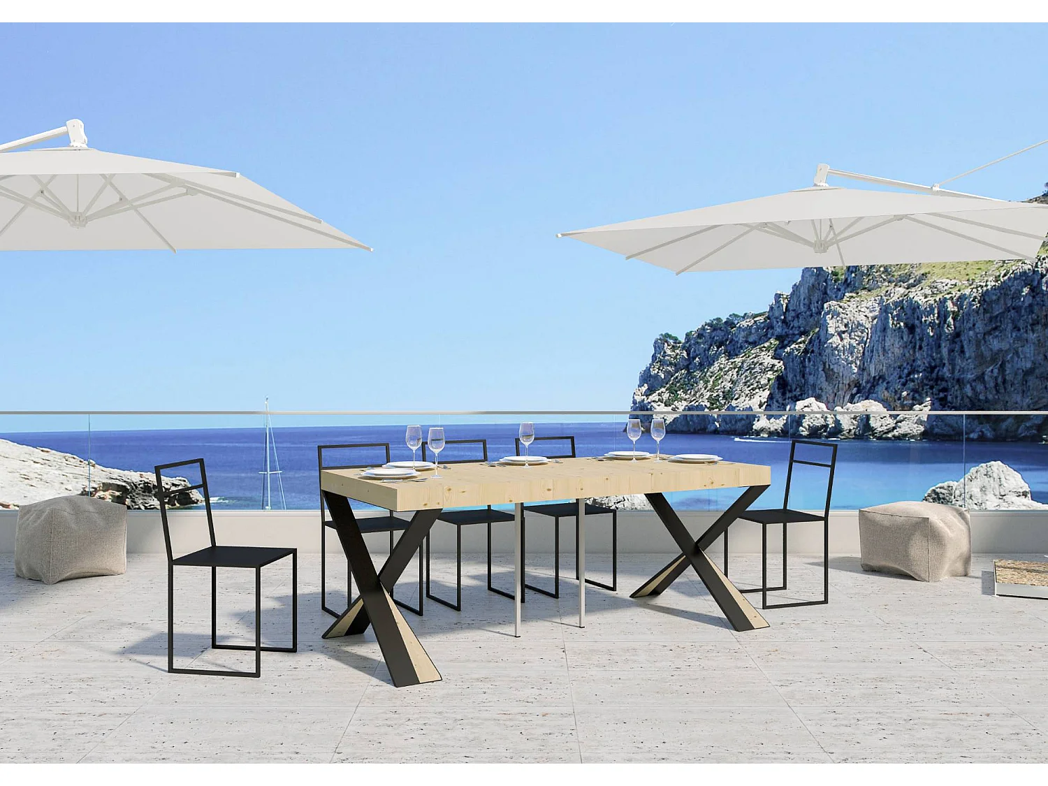 Console Lilla Small Premium Sapin Nature cadre Anthracite