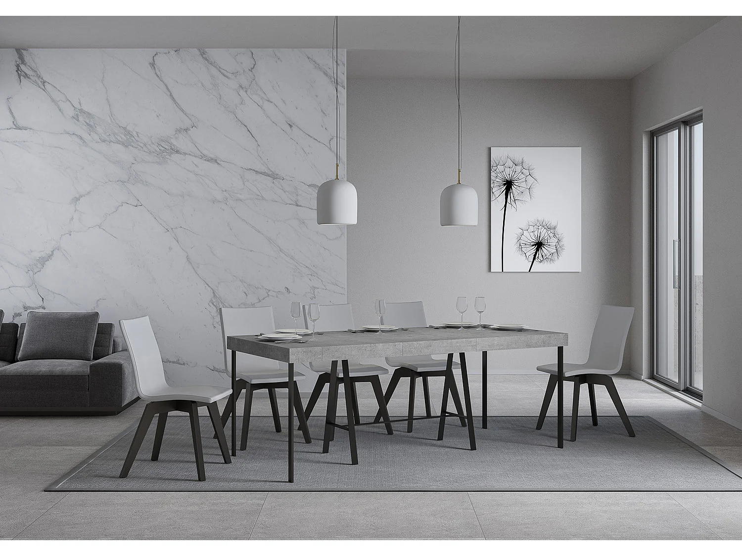 Wysuwana konsola 90x40/300 cm Premium Concrete Office o strukturze antracytowej